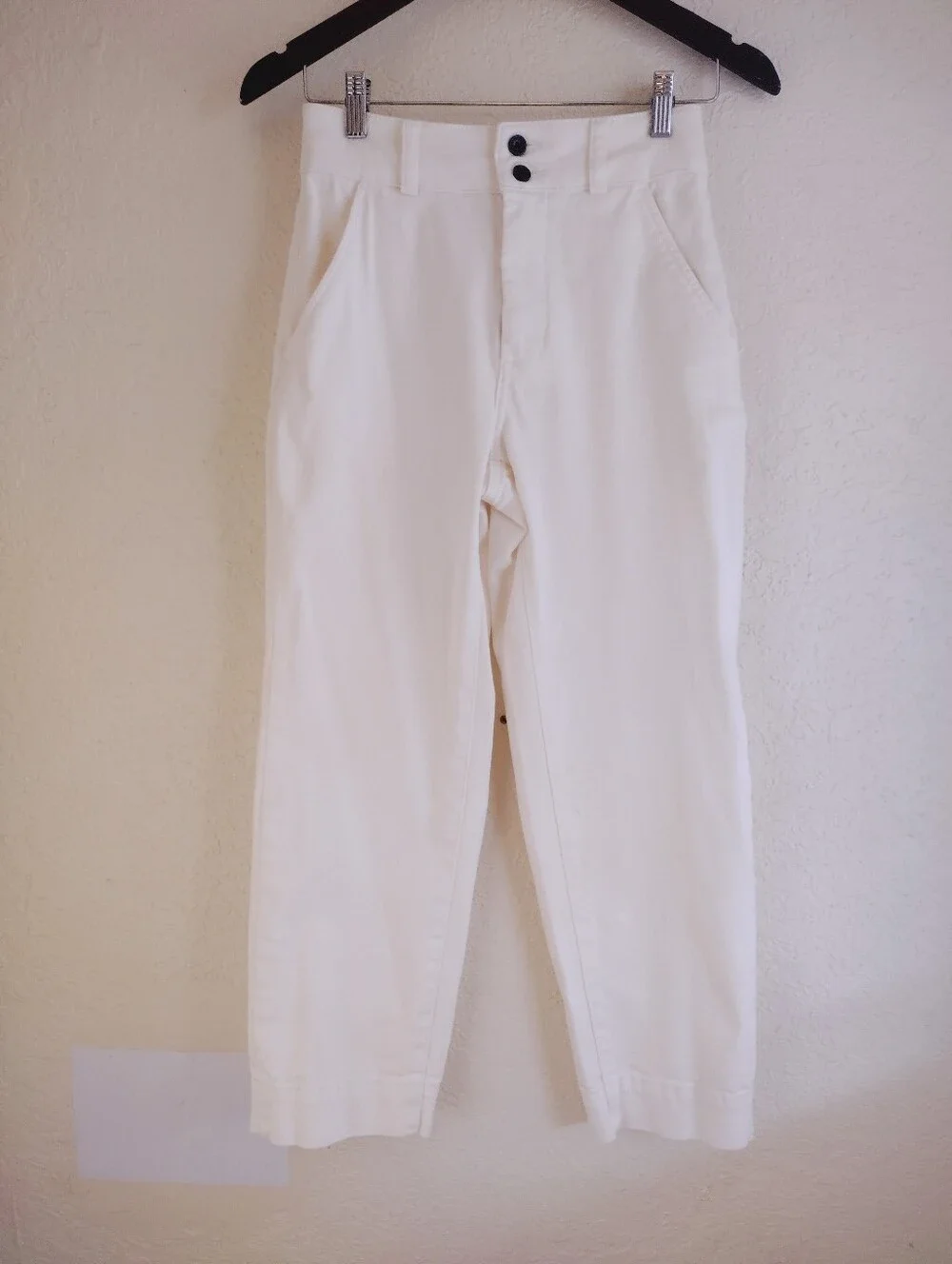Everlane White High Rise Cropped Straight Leg Pants Double Button Minimalist
